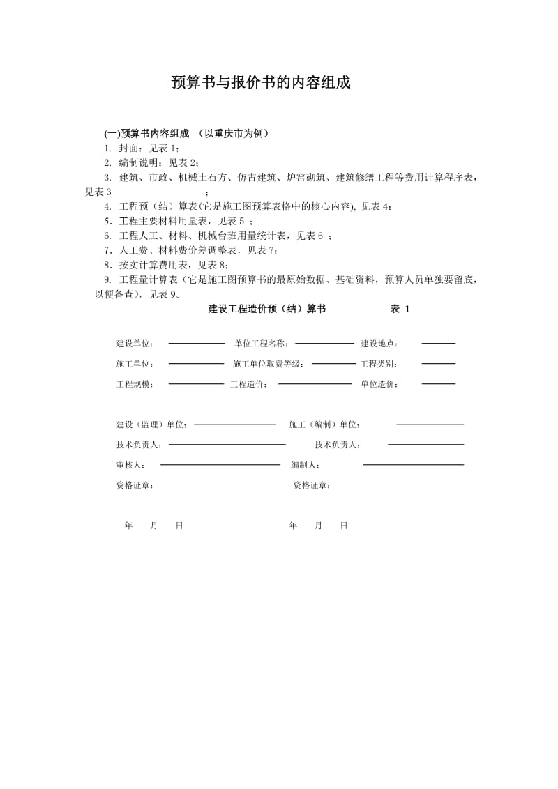 重庆市预算书与报价书相关表格及取费规定.doc_第1页