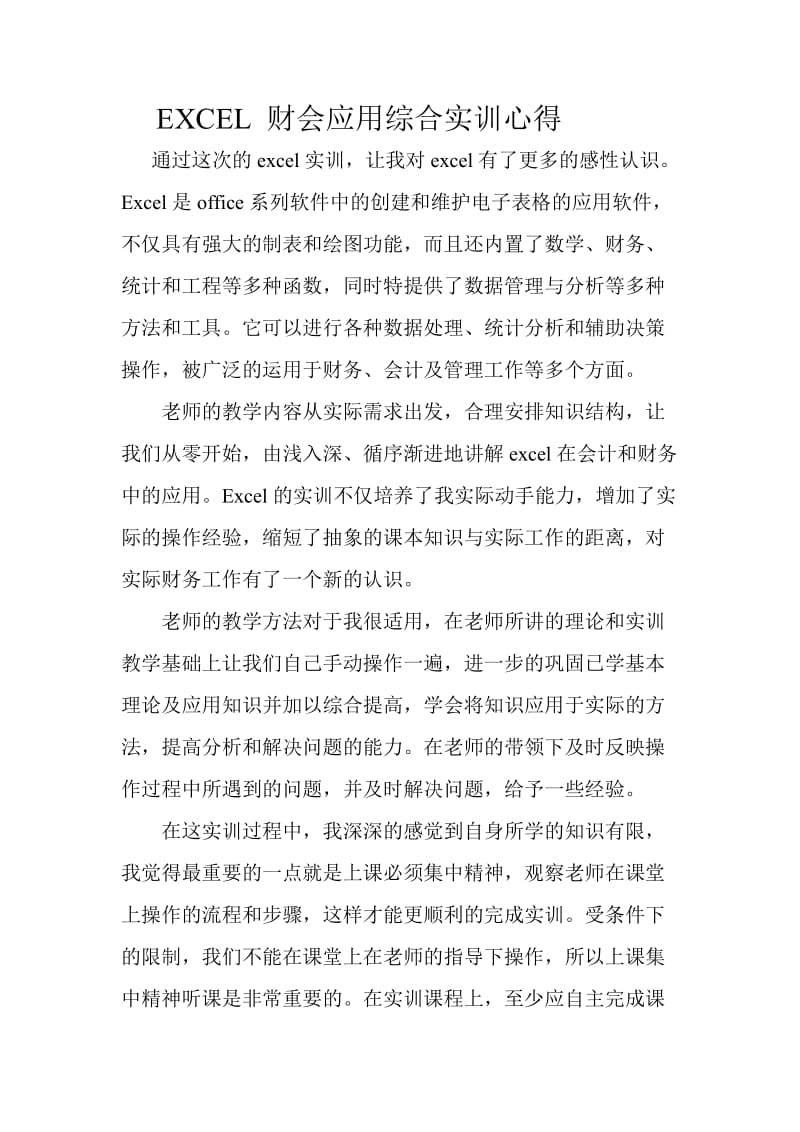 EXCEL财会应用综合实训心得.doc_第1页