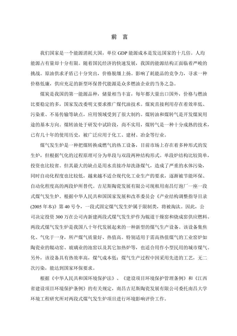 南昌吉尼斯两段式煤气发生炉项目报告书.doc_第1页