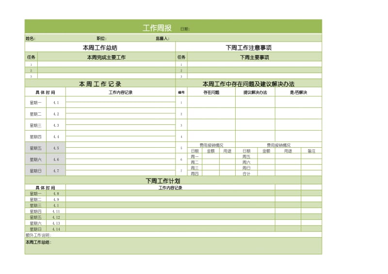 企业工作总结数据分析表excel（工作周报）（范本）_第1页