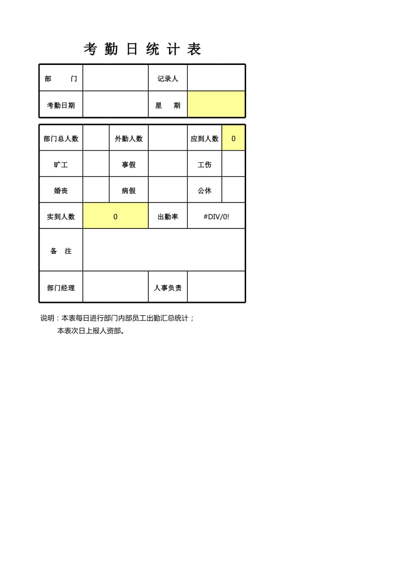 企业考勤日统计表（范本）_第1页