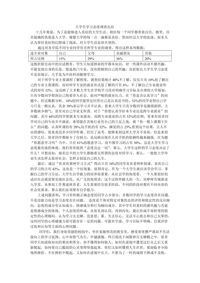 大学生学习态度调查总结.doc_第1页