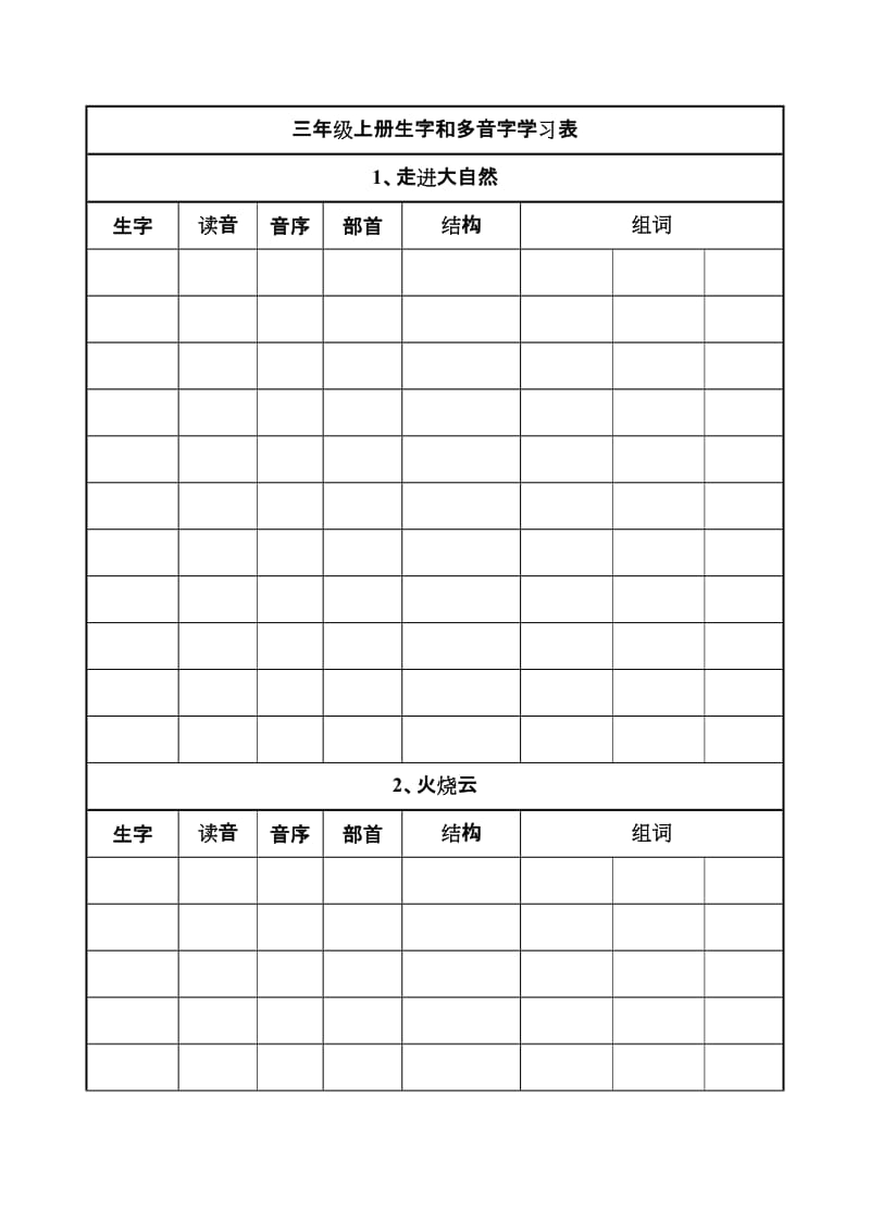 三年级上册生字和多音字学习表.doc_第1页