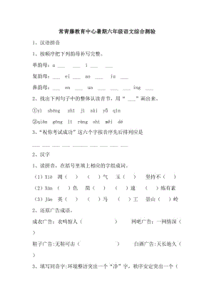 2014语文综合六年级暑期测验.doc