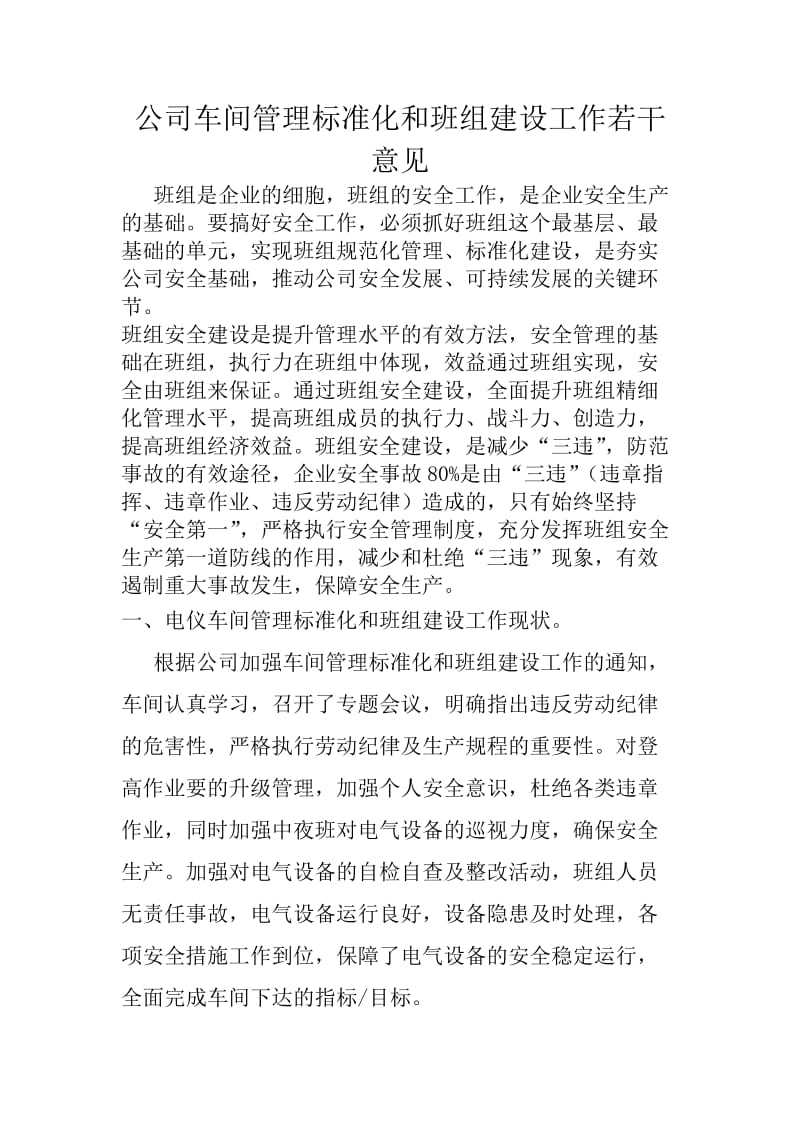 公司车间管理标准化和班组建设工作若干意见.doc_第1页