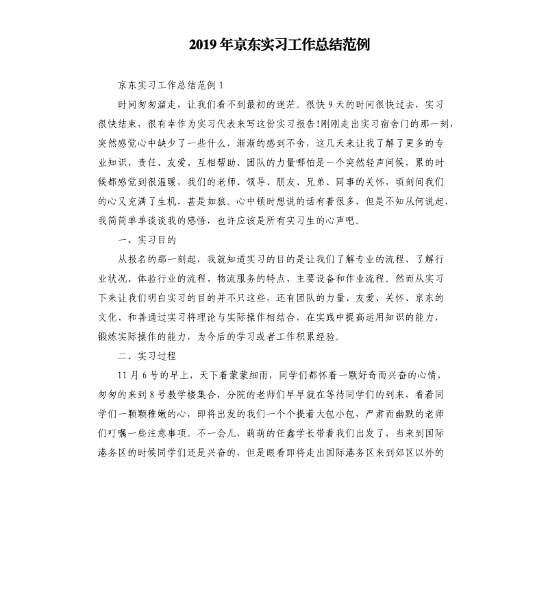 2019年京东实习工作总结范例.docx_第1页