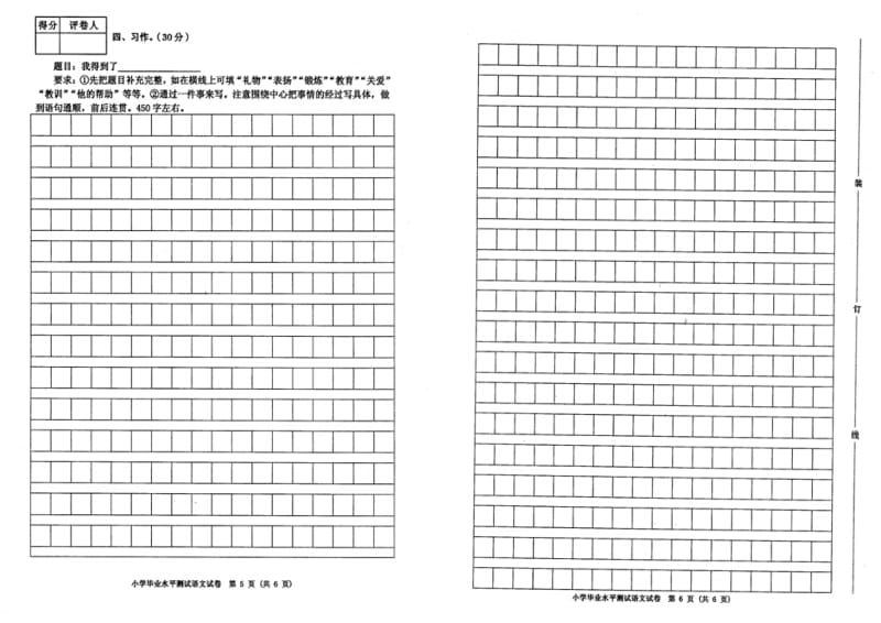 2015年小学毕业班学业水平测试试卷(语文).doc_第3页