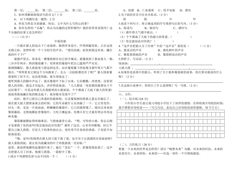 2013武威第十一中学北师大版六年级语文毕业考试模拟试卷(一).doc_第2页