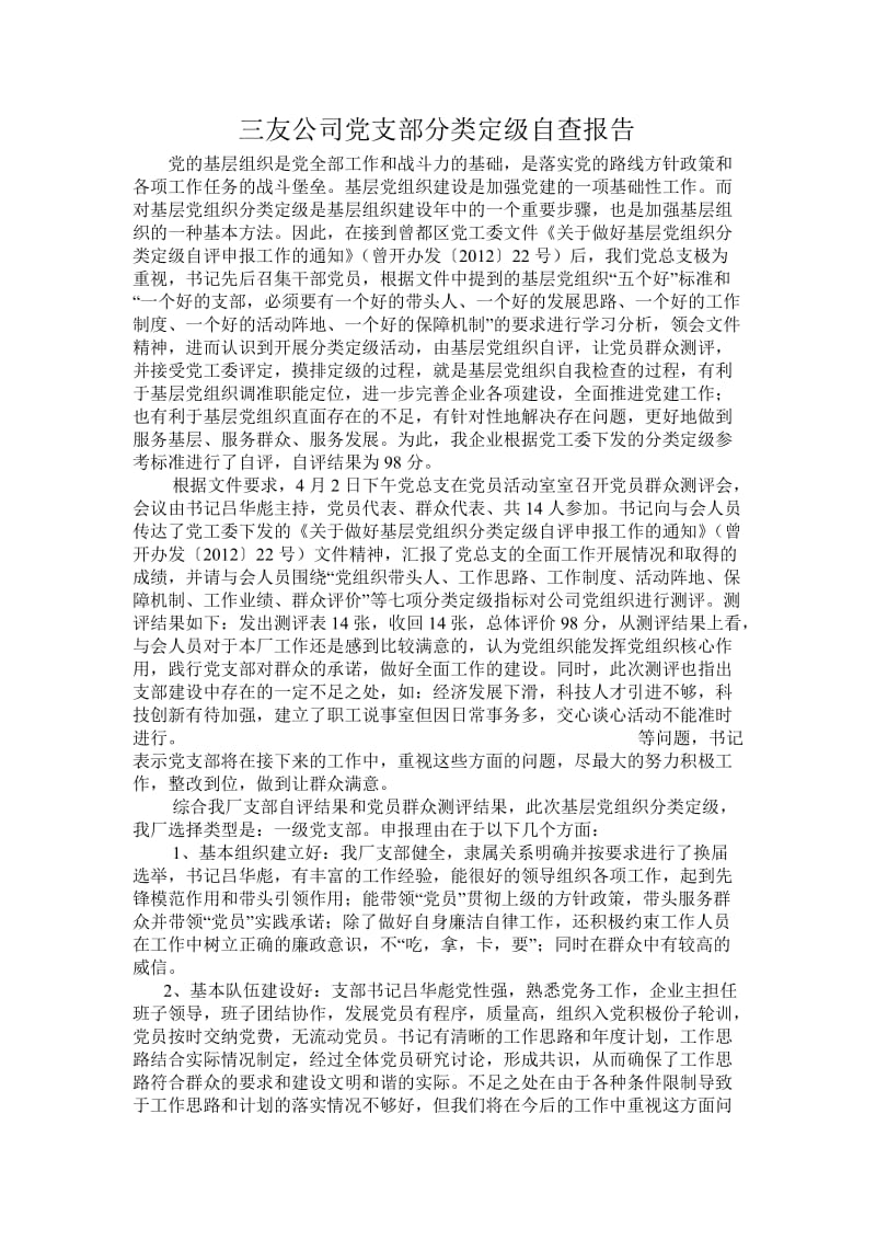 三友企业党建自查报告.doc_第1页