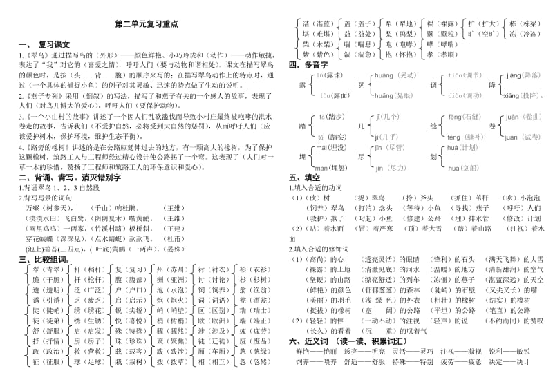 三年级上册第二单元复习重点.doc_第1页