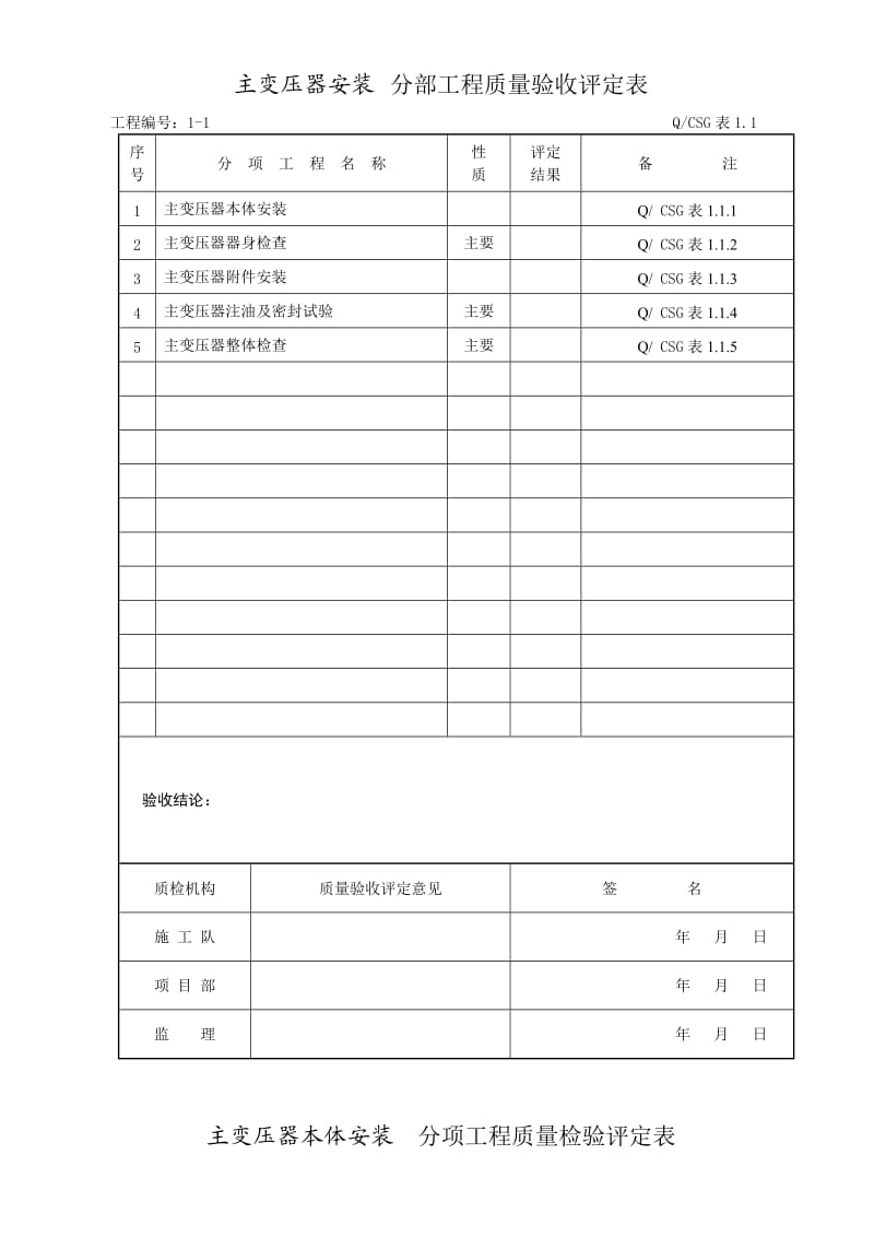 主变压器安装分部工程质量验收评定表.doc_第1页