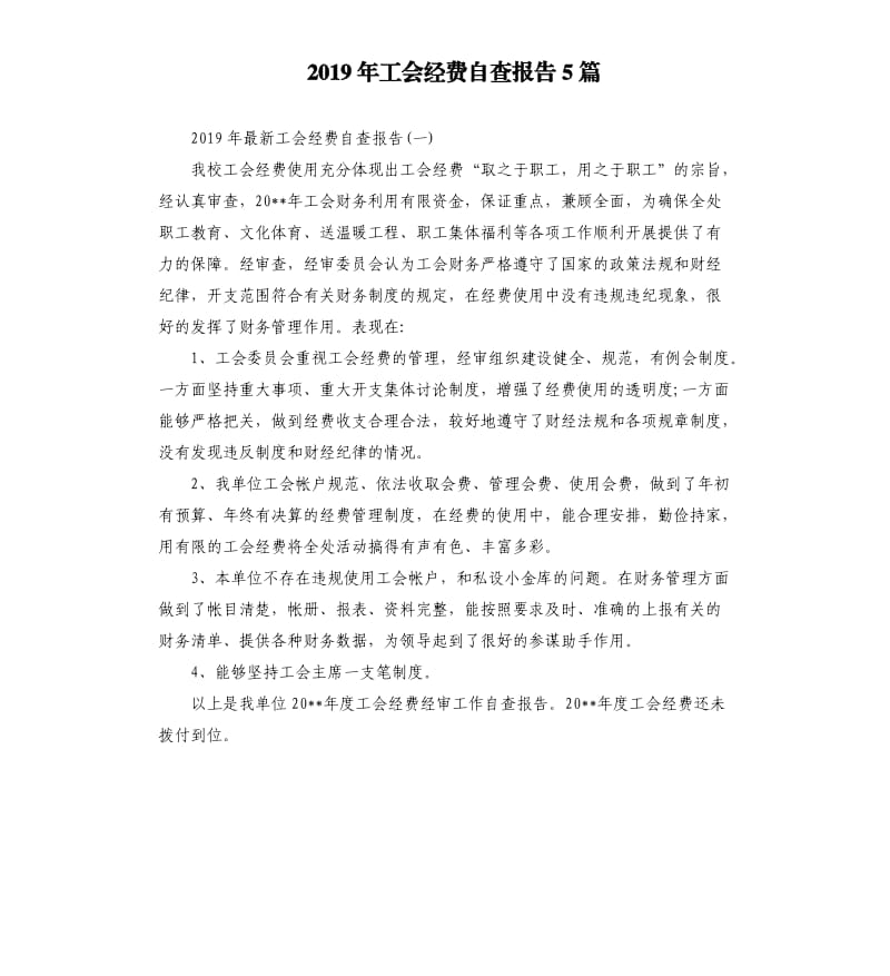 2019年工会经费自查报告5篇.docx_第1页