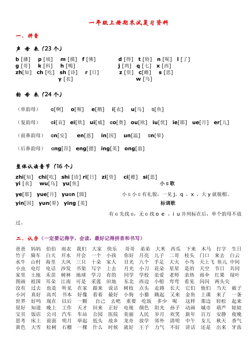 一年级上册语文期末试复习资料.doc_第1页