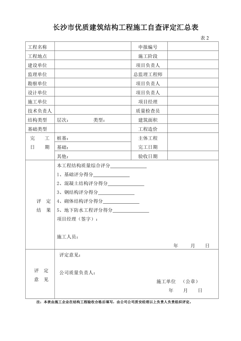 长沙市优质建筑结构工程施工自查评定汇总表1.doc_第1页