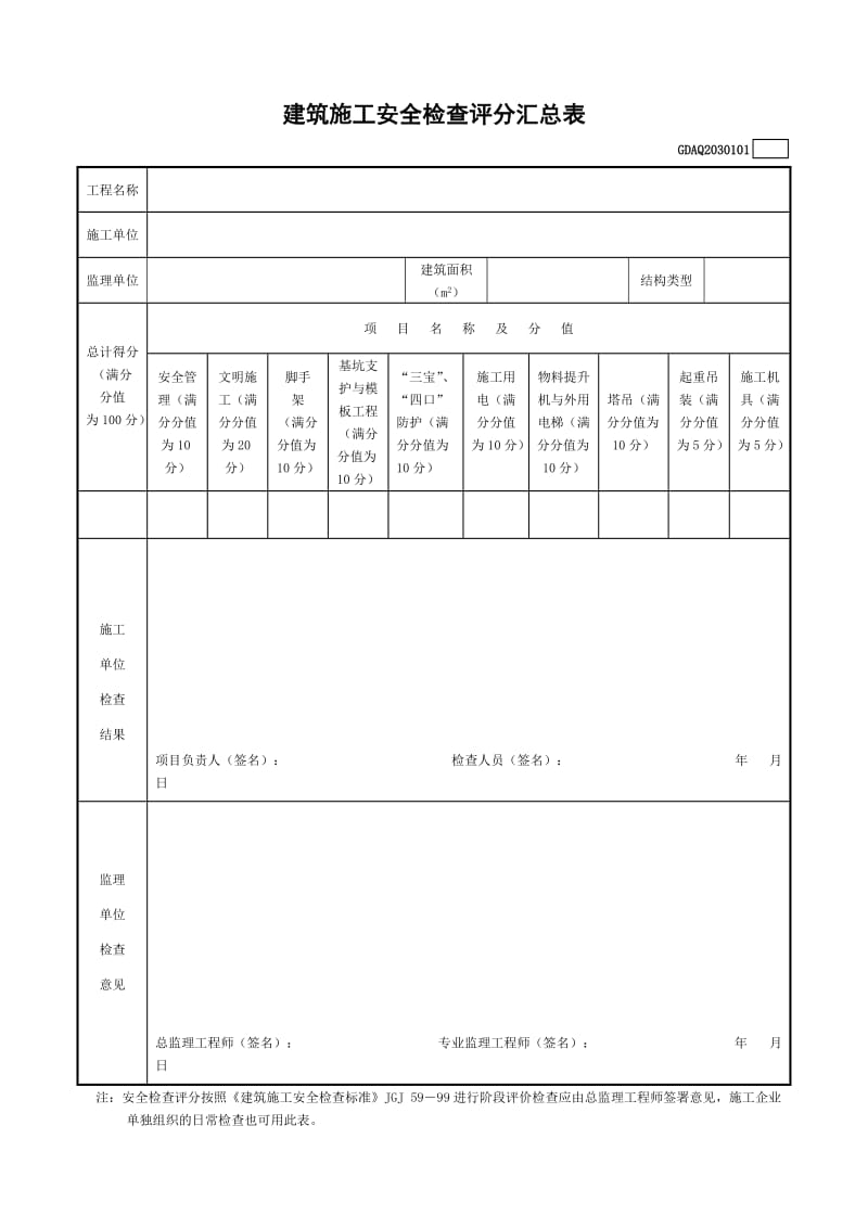 2011广东省建筑施工安全管理资料统一用表-安全检查.doc_第2页
