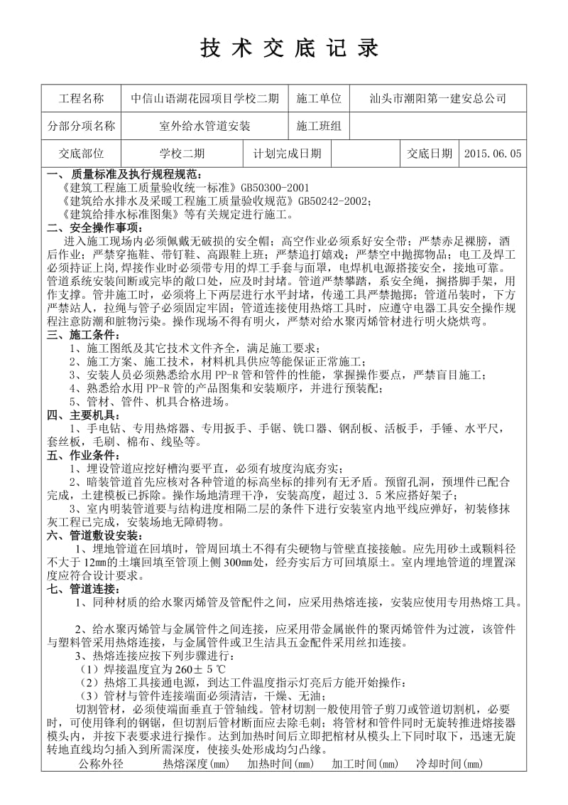 PPR给水管安装工程分项工程施工技术交底卡.doc_第1页