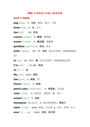 PEP小學(xué)英語三年級(jí)上冊(cè)單詞表帶音標(biāo)(修改).doc