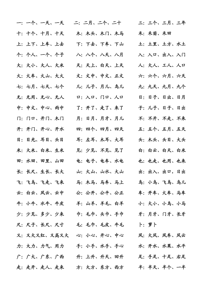 一年级下册语文生字表组词.doc_第1页