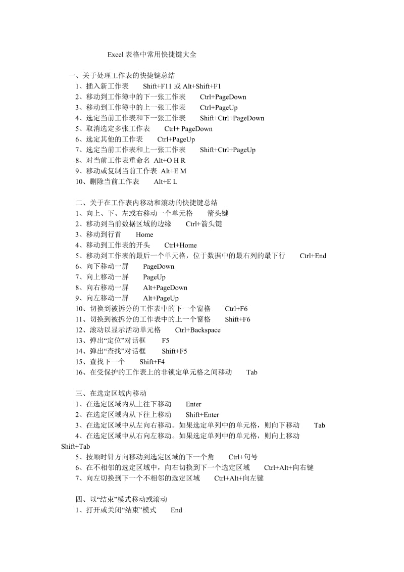 Excel表格中常用快捷键大全_第1页