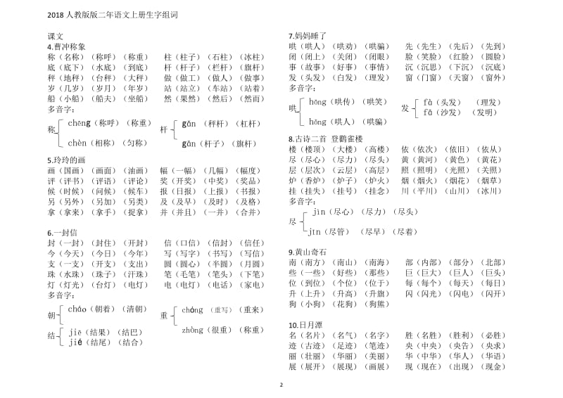 2018人教版语文二年级生字组词_第2页