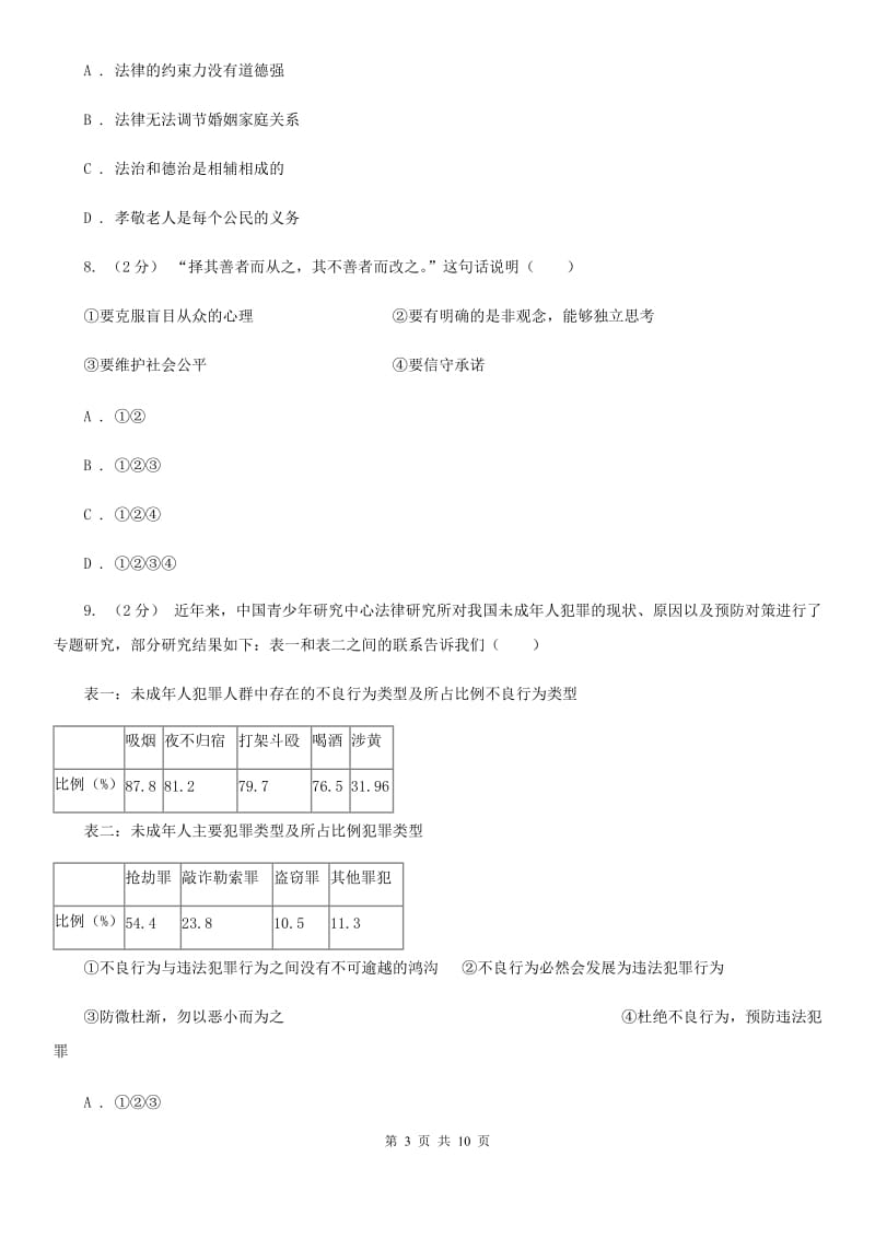 人民版八年级下学期期中政治试卷C卷_第3页