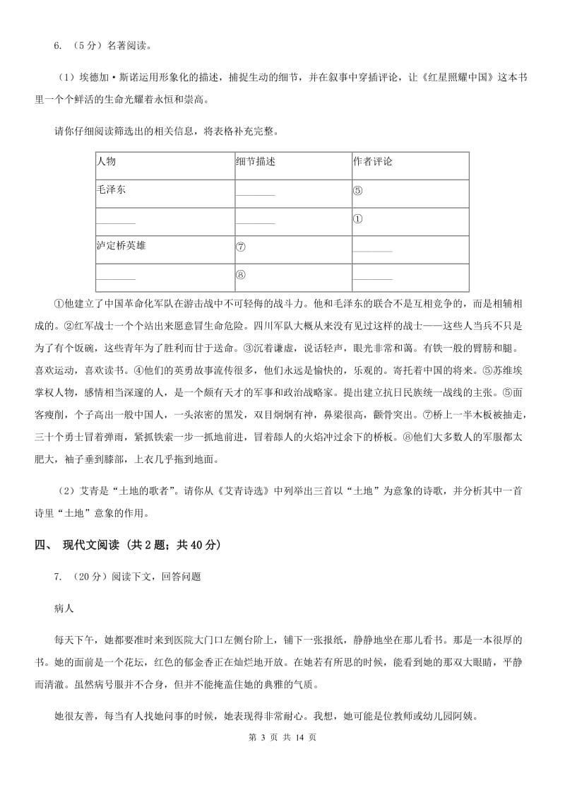 人教版2020届九年级下学期语文高中招生文化模拟（一模)考试试卷A卷_第3页