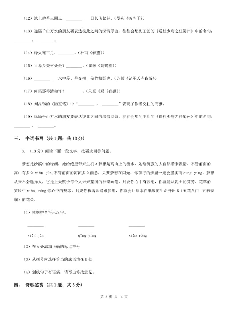 苏教版2020届九年级语文中考复习备考试卷C卷_第2页