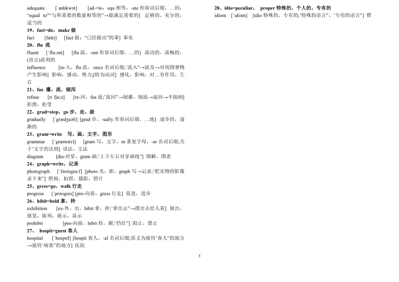 2018年高考英语高频词汇乱序639个+词根高考词构词分析125个_第3页