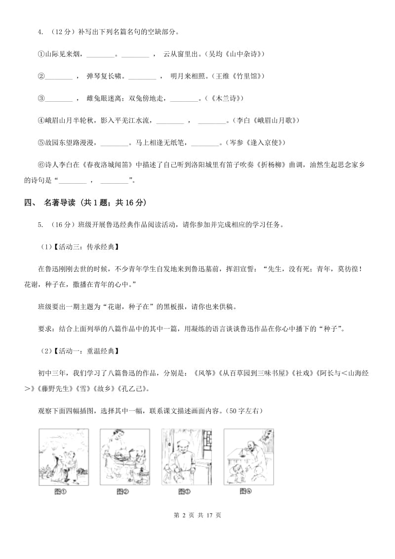 新人教版2020年九年级中考适应性考试二语文试题D卷_第2页