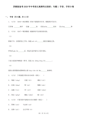 蘇教版?zhèn)淇?020年中考語文高頻考點剖析：專題1 字音、字形B卷