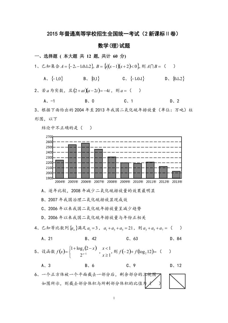 2015年(全国卷II)高考理科数学_第1页