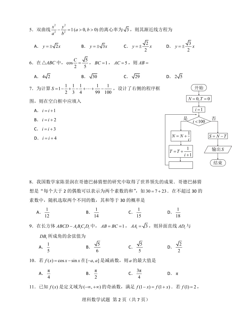 2018年2卷理科数学word版_第2页