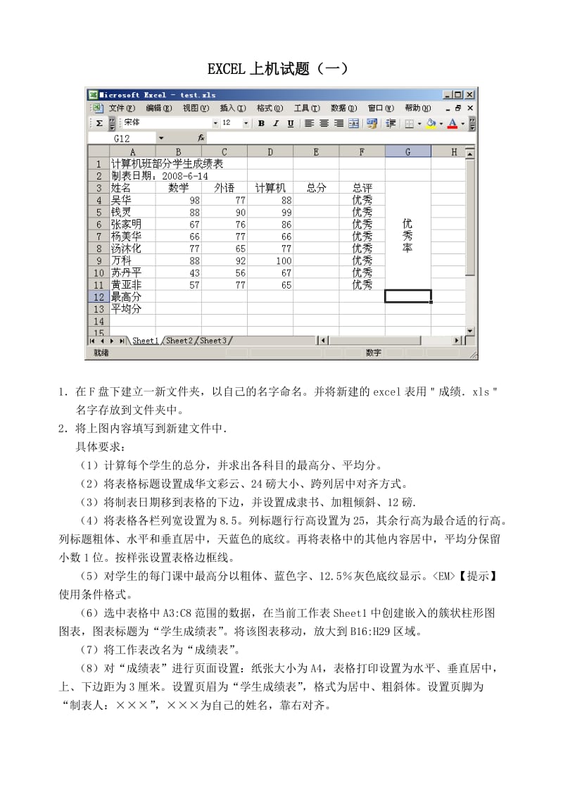 EXCEL上机试题_第1页