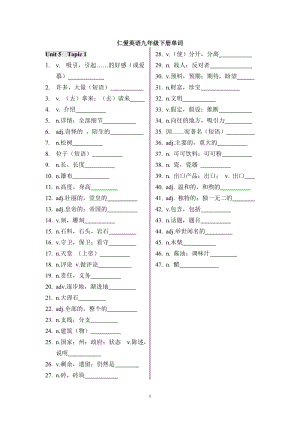 2016版仁愛(ài)英語(yǔ)九年級(jí)下冊(cè)單詞(中文默寫版)