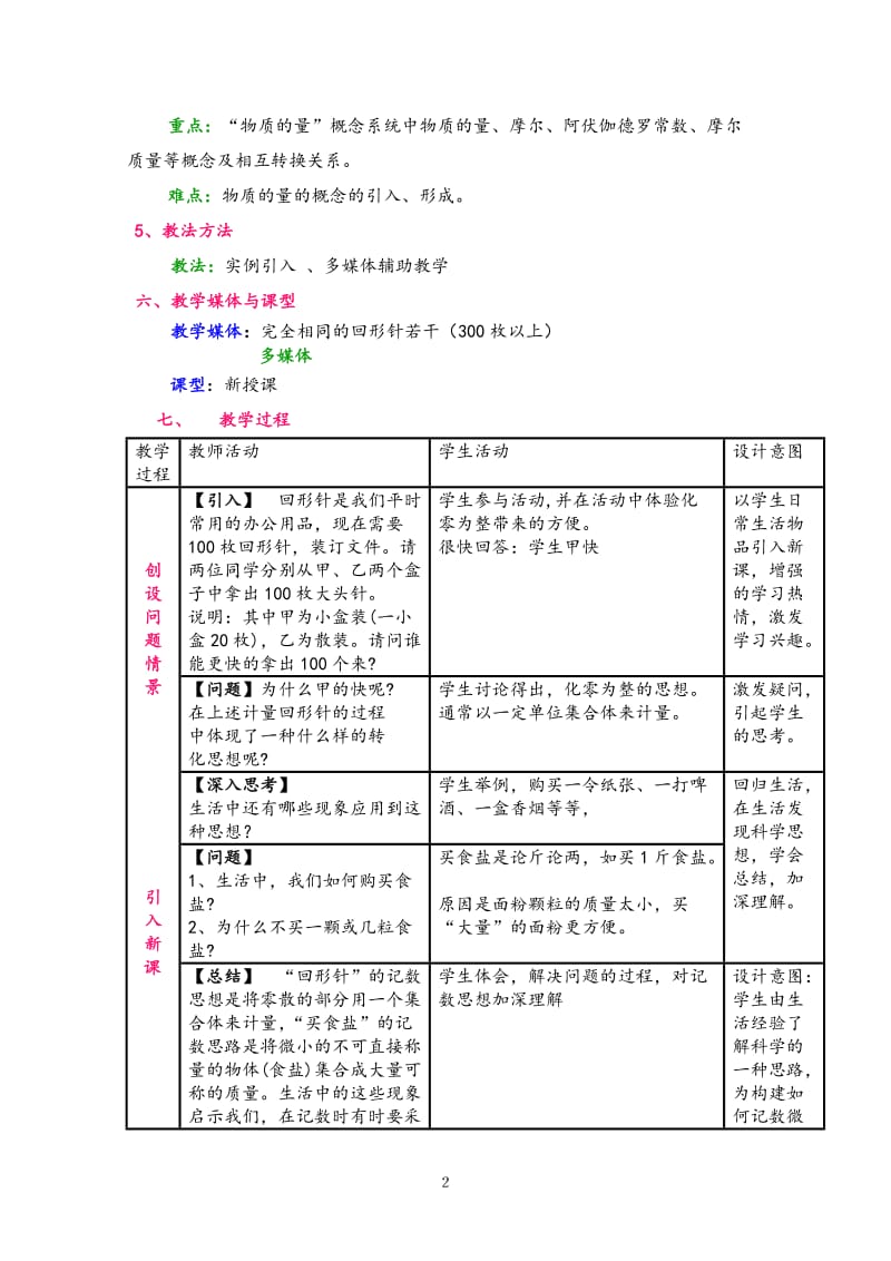 物质的量教学设计教案_第2页