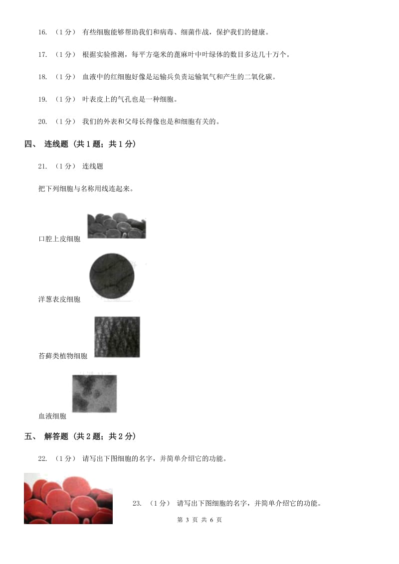 教科版小学科学六年级下册 1.6用显微镜观察身边的生命世界（二）B卷_第3页