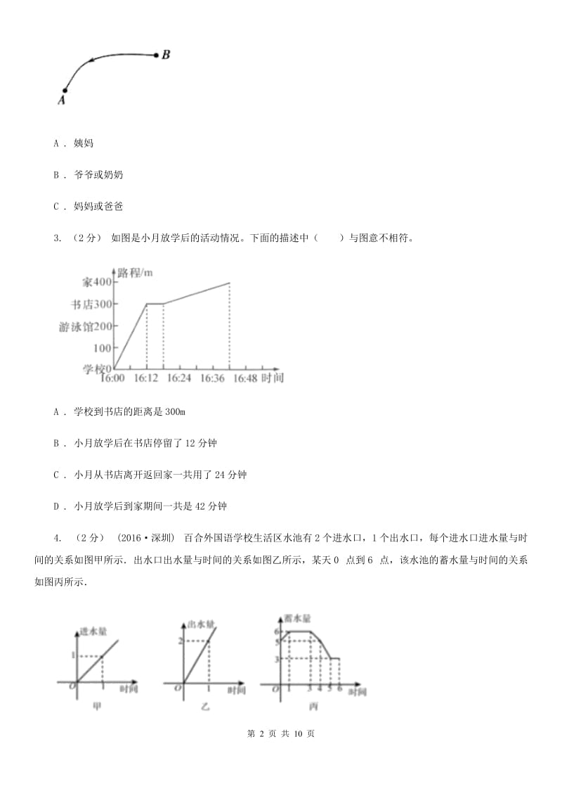 人教版六年级数学上册专项复习八：用图像表示变化关系_第2页