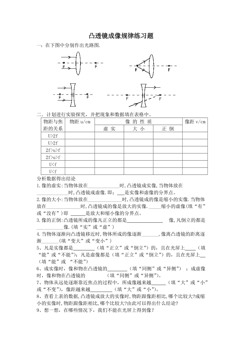 凸透镜成像规律练习题_第1页