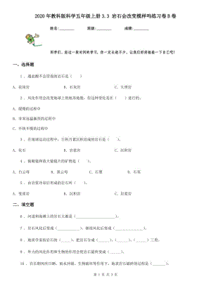 2020年教科版 科學(xué)五年級(jí)上冊3.3 巖石會(huì)改變模樣嗎練習(xí)卷B卷