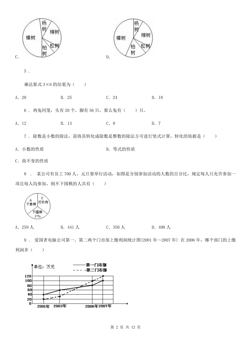 人教版 数学六年级上册《统计与可能性》专项训练卷_第2页