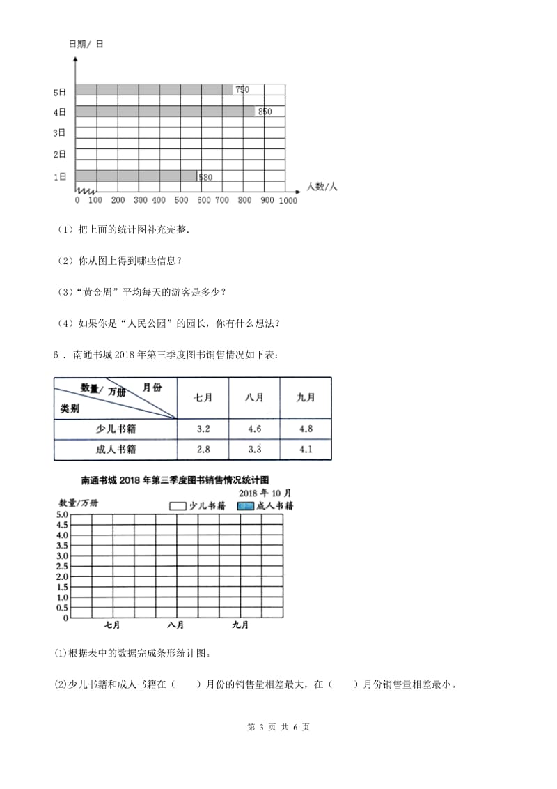 2019版苏教版数学五年级上册第六单元《统计表和条形统计图（二）》单元测试卷B卷_第3页