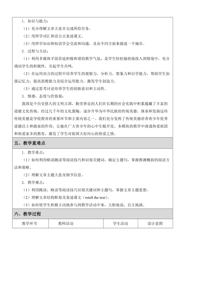 外研版高中英语必修一第四模块教学设计_第2页