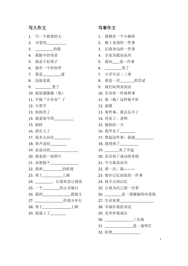 小学各年级分类作文题目大全_第1页