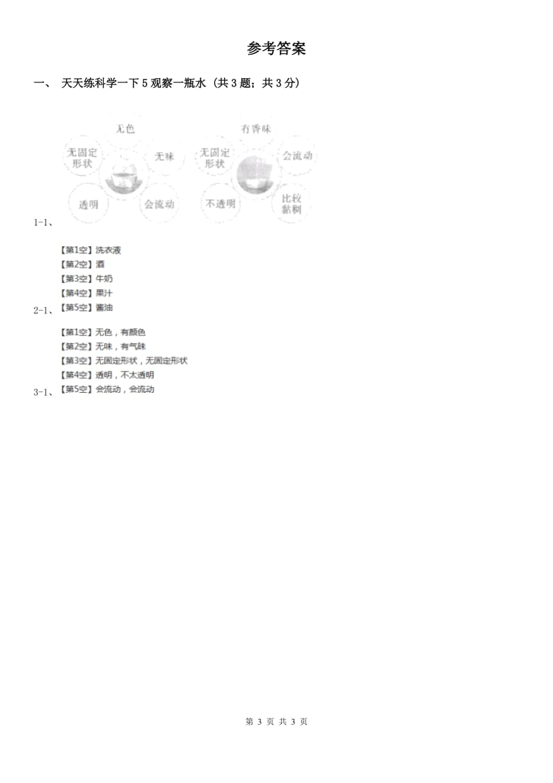 教科版小学科学一年级下册 第一单元1.5观察一瓶水B卷_第3页