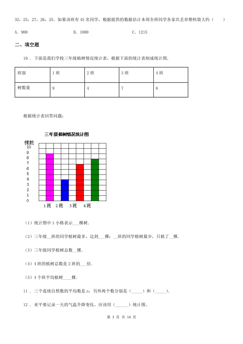 苏教版四年级上册期末数学复习《统计表和条形统计图》专题讲义（知识归纳+典例讲解+同步测试）（含解析）_第3页