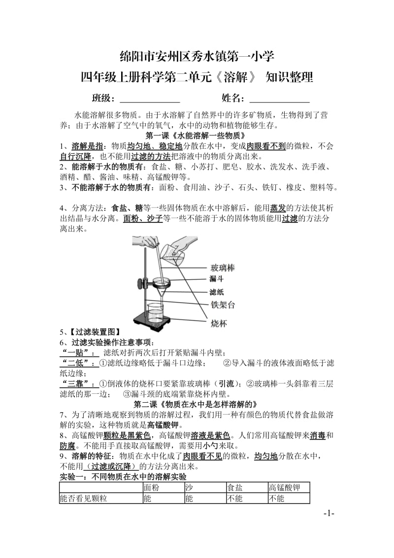 小学四年级科学上册第二单元溶解知识总结_第1页