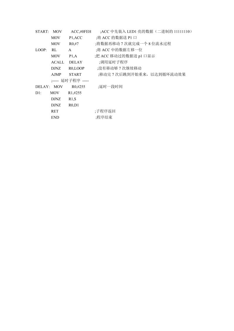 实现8个LED流水灯汇编语言程_第1页