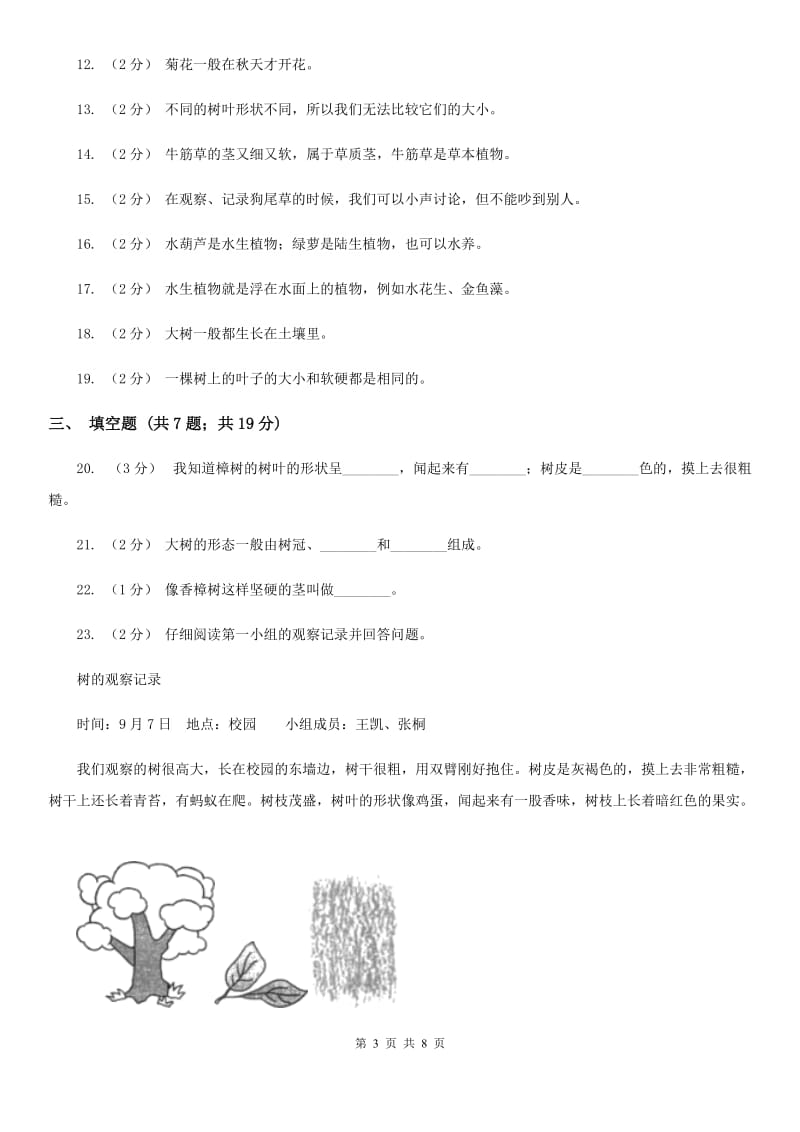 教科版小学科学三年级上册 第一单元测试卷B卷_第3页