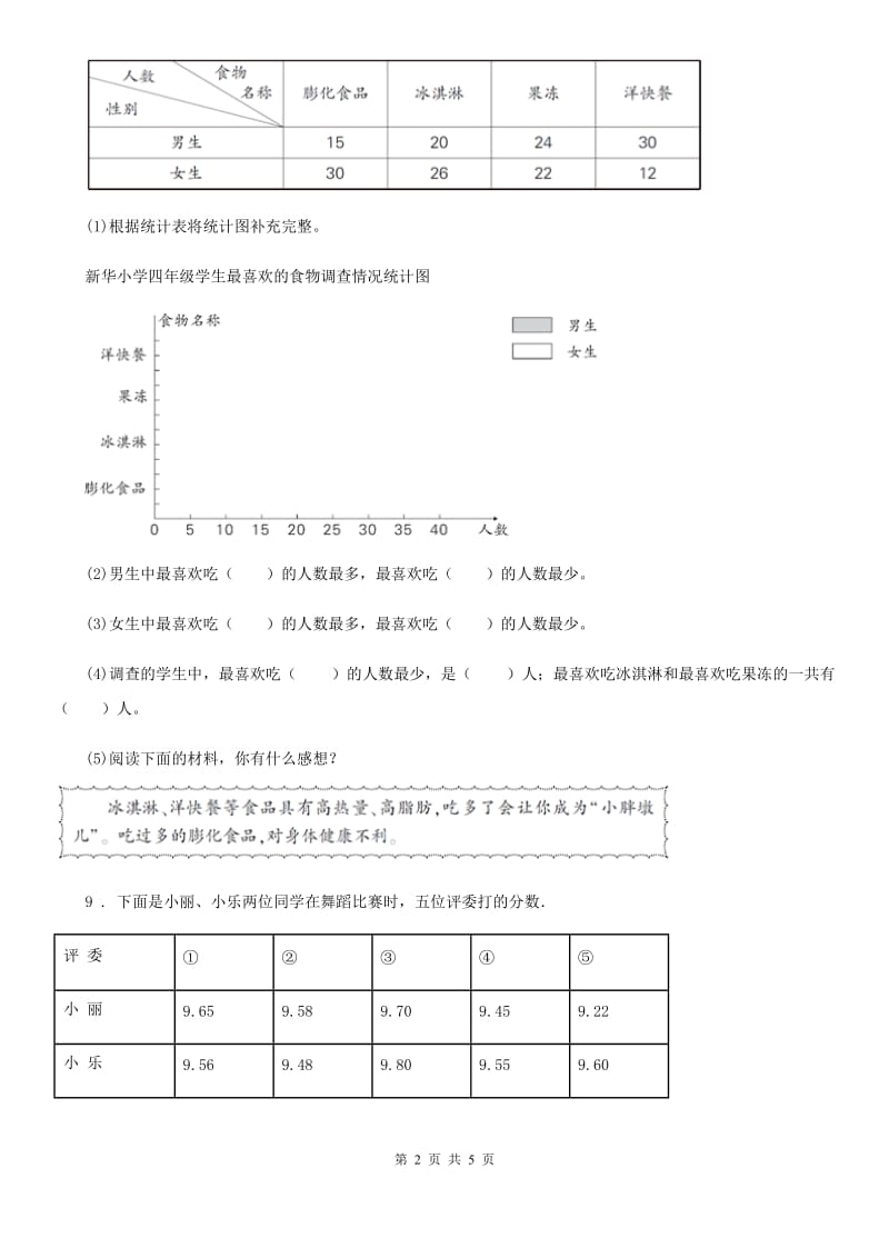 人教版 数学四年级下册第八单元《平均数与条形统计图》达标作业卷_第2页