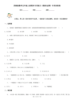 蘇教版-數學五年級上冊期末專項復習《數的運算》專項訓練卷